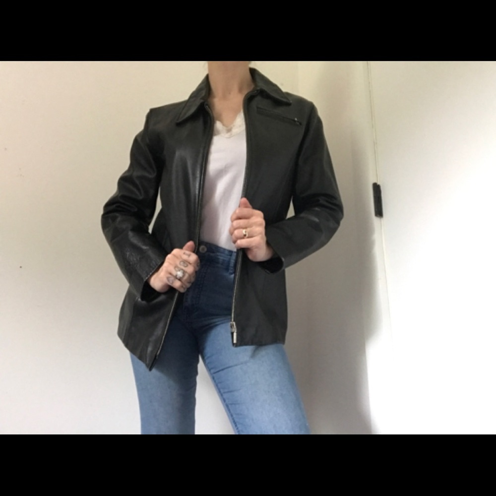 GAP Vintage 90’s Essential Leather Zipper Jacket Collard Long Sleeve